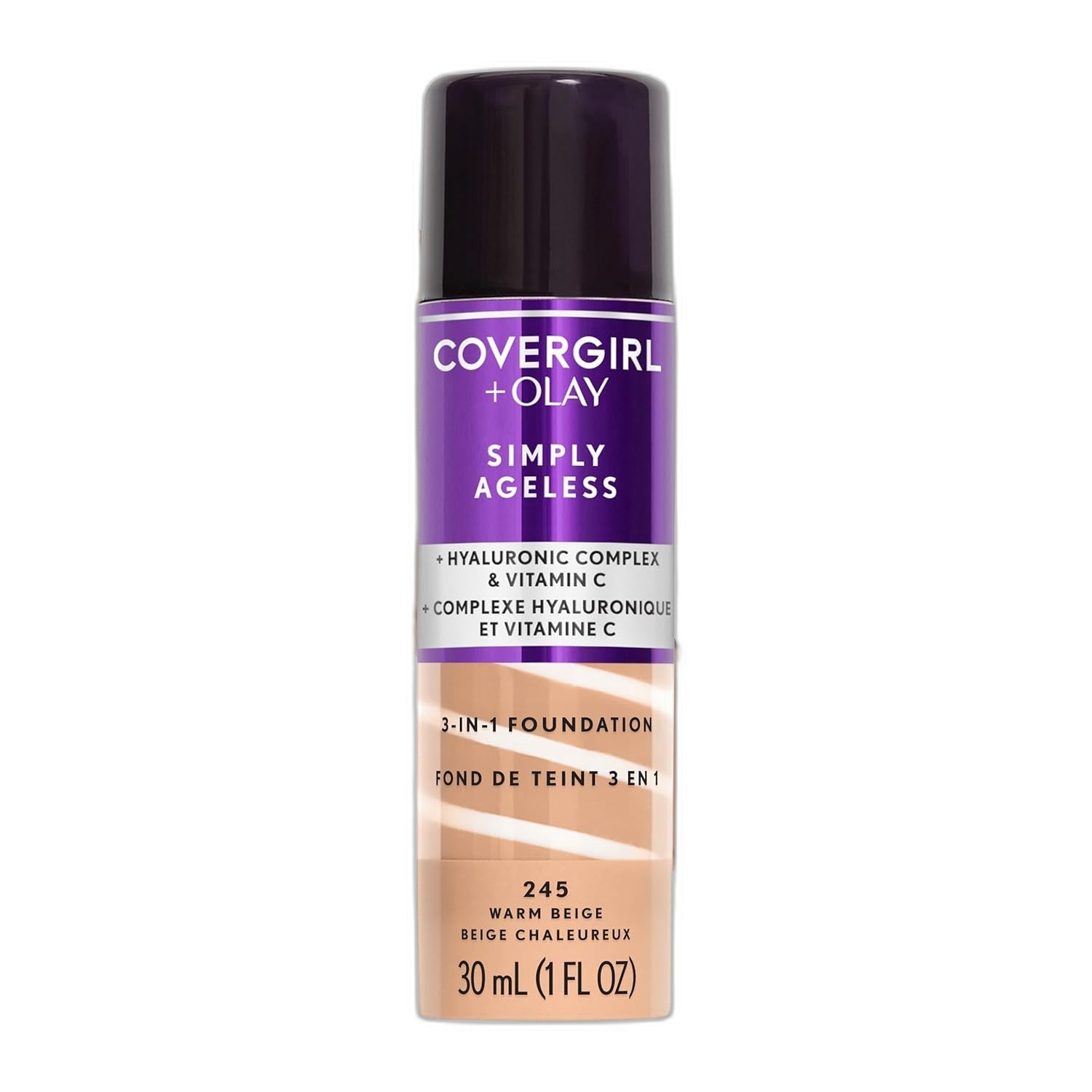 Covergirl & Olay Simply Ageless Foundation: Reduces Wrinkles, 245 Warm Beige, 1 Count