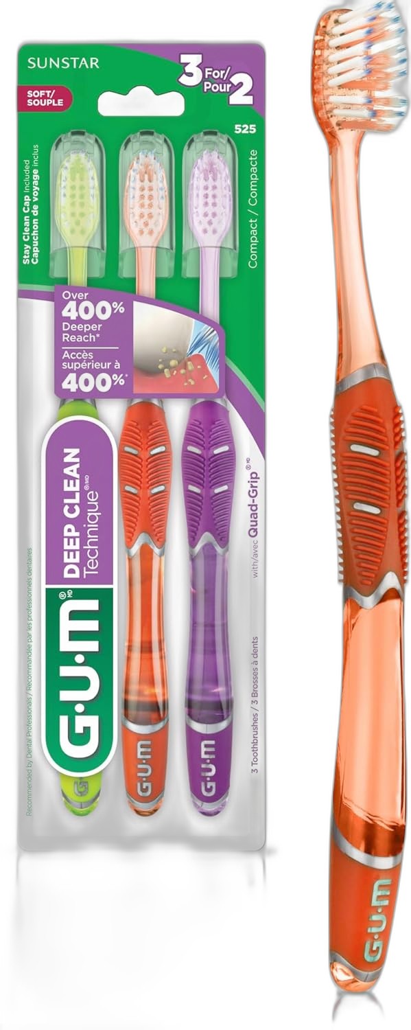 GUM Technique Deep Clean Toothbrush - Extra Soft for Sensitive Gums, 3 Count