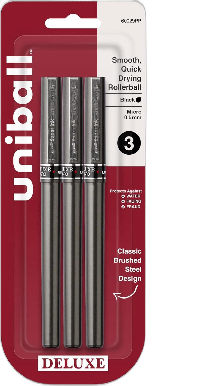 uni-ball® Deluxe Rollerball Pens for Smooth Writing, 3-Pack, 0.5mm