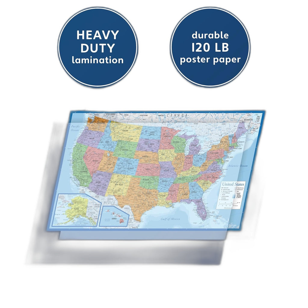 Palace Learning Laminated USA Map - Durable & Updated 18" x 29" - view 3